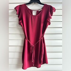 Burgundy Maternity Tie Front Blouse with Eyelet Detail
